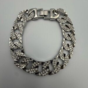 Chunky Silver Rhinestone Cuban Bracelet 20cm